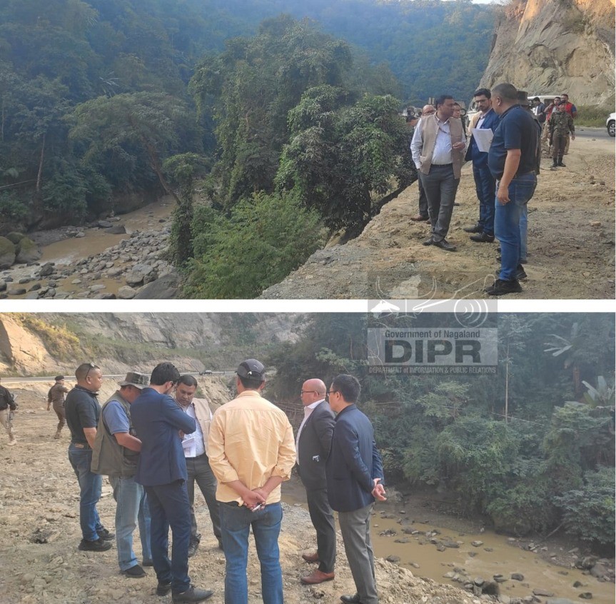 Inter-Ministerial Central Teams inspecting the disaster sites in Chumoukedima District areas on December 13. (DIPR Photo)